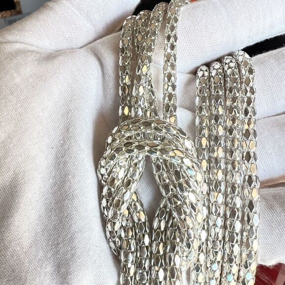 Shiny Silver Tone Long Double Strand Knotted Snake Chain‎ Necklace 39 in - Picture 11 of 12